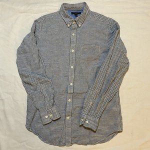 Banana Republic Men’s Button Up Shirt Gingham Plaid Slim Fit Linen Blend